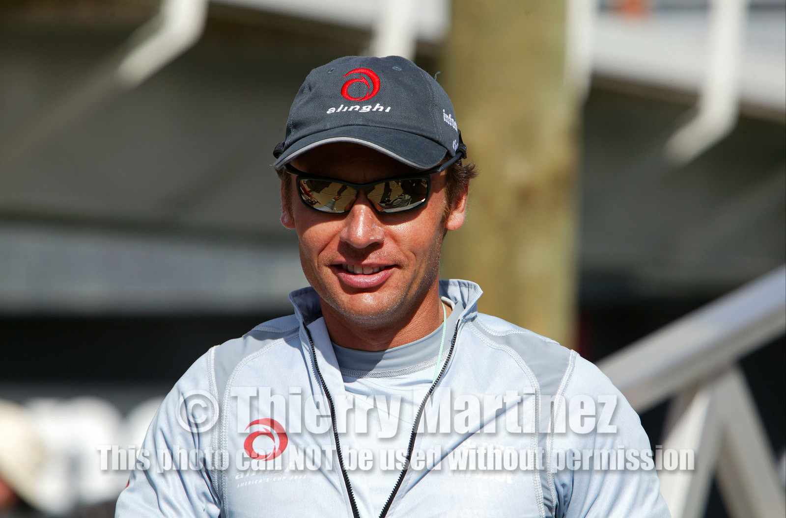 03_0872D © Th.Martinez. Auckland   New Zealand. 15 02 03 America's Cup Day 1.Alinghi (SUI64) vs Team New Zealand (NZL82)Alinghi Team onboard SUI64 leaving the dock for the first race day of the America's Cup 2003..Alinghi syndicate head, Ernesto Bertarelli before bording SUI64.