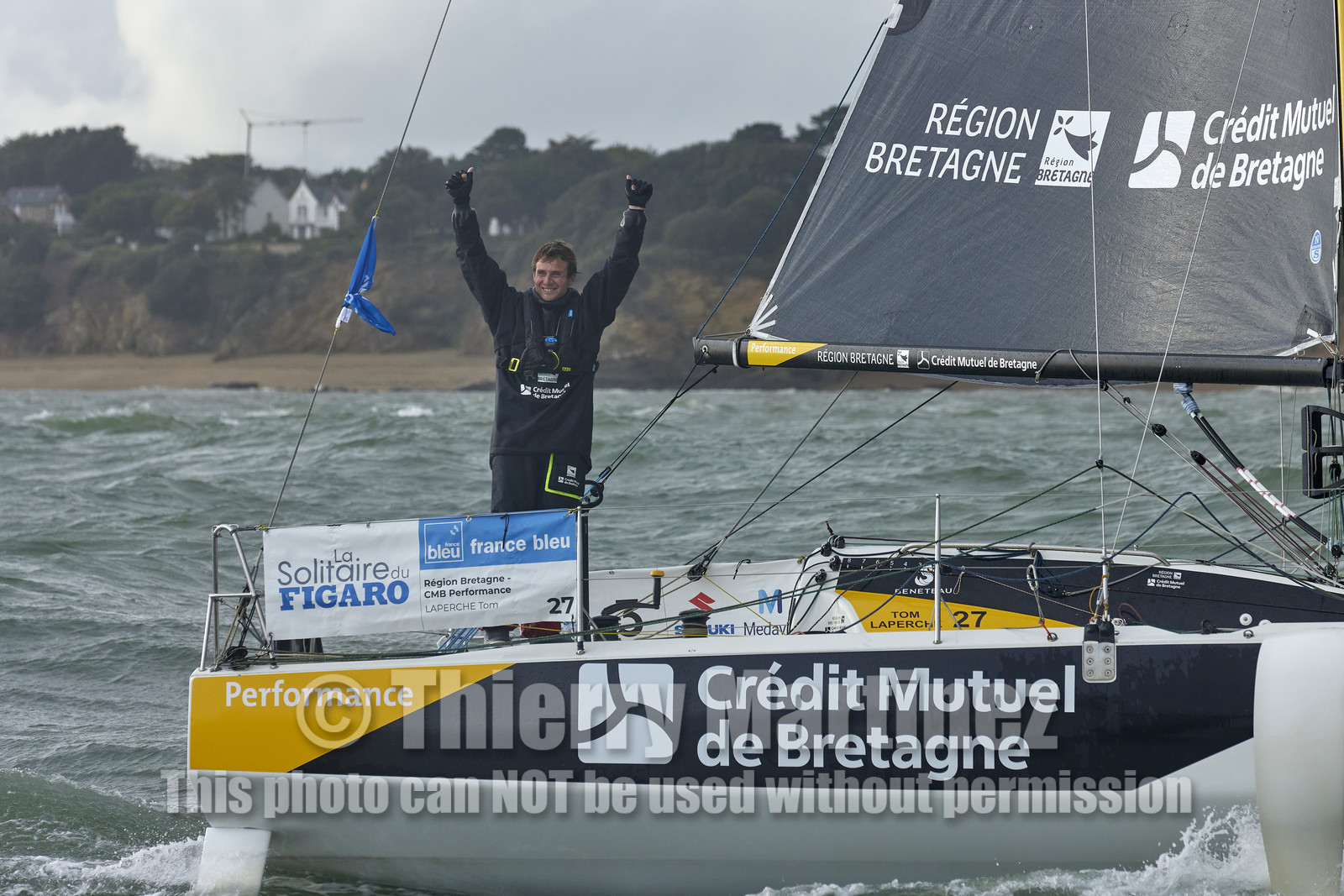 22_34952   © Thierry Martinez.ST NAZAIRE, FRANCE.07 Sept 2022.53éme édition de la Solitaire du Figaro.Arrivée de la 3éme étape , Ronan    St Nazaire.Tom Laperche (Région Bretagne-CMB Performance) vainqueur de l’étape et de l’édition de la Solitaire du Figaro 2022.