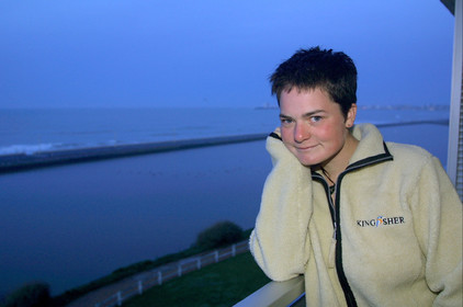 ©ThMartinez. Vendee Globe Finish..Monday 12th February 2001, 8H00(french time). First brea for .Ellen MacArthur (UK) after her arrival (second) in Vendee Globe .(single handed sailing race around the world).