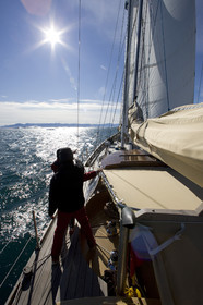 Schooner LA LOUISE sailing on west coast of Greenland.