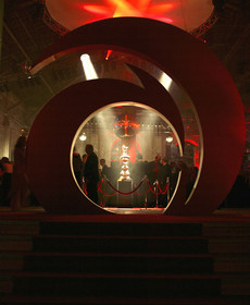 03_2286D ©Th.Martinez. Geneva , Switzerland. America's Cup 2003. 8th March 2003.Alinghi Team winner of America's Cup 2003..Private Party  for Alinghi victory in America's Cup, at BFM in Geneva.America's Cup in display at the Party..