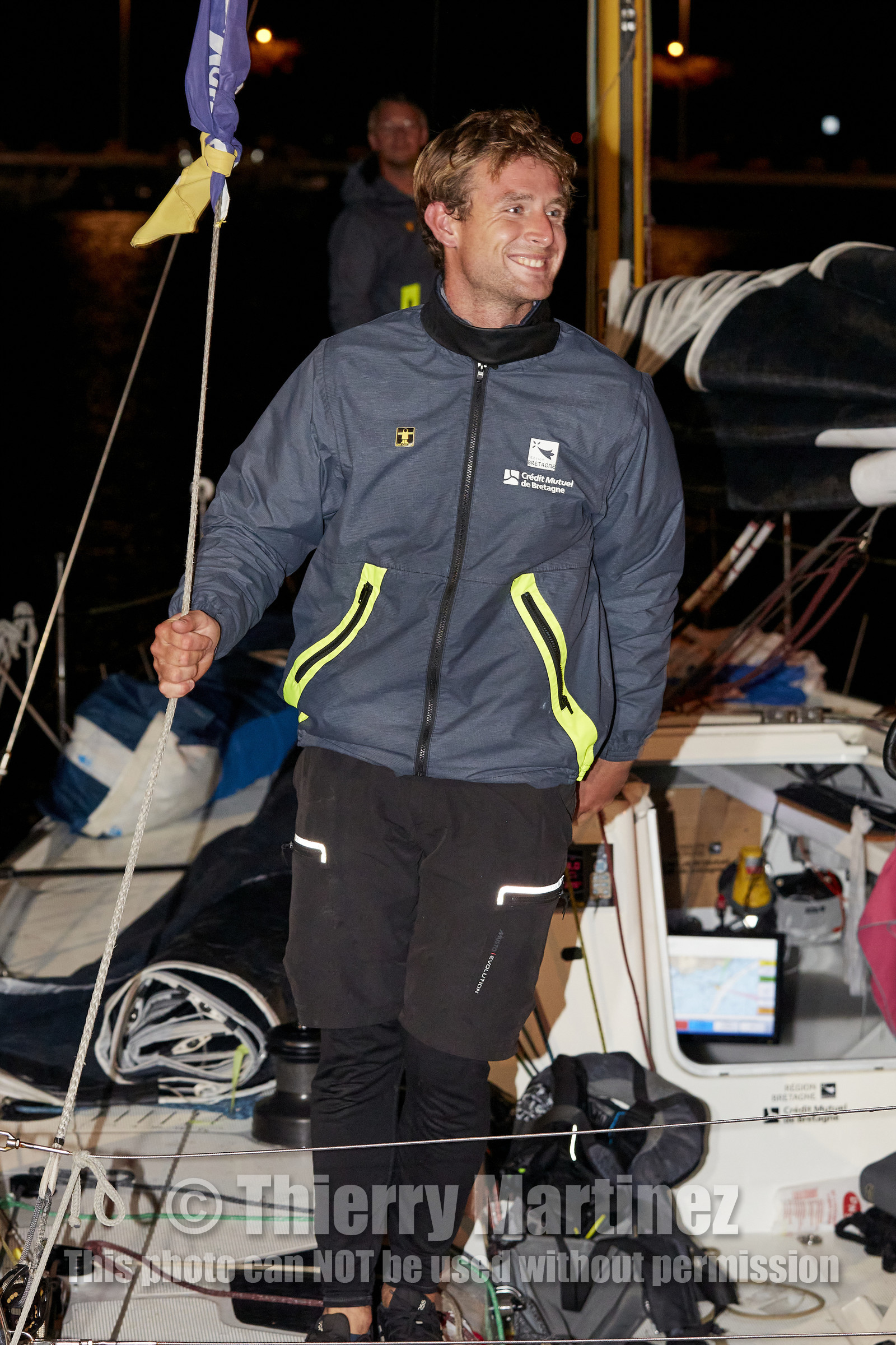 22_35115   © Thierry Martinez.ST NAZAIRE, FRANCE.07 Sept 2022.53éme édition de la Solitaire du Figaro.Arrivée de la 3éme étape , Royan    St Nazaire.Tom Laperche (Région Bretagne-CMB Performance) vainqueur de l’étape et de l’édition de la Solitaire du Figaro 2022.