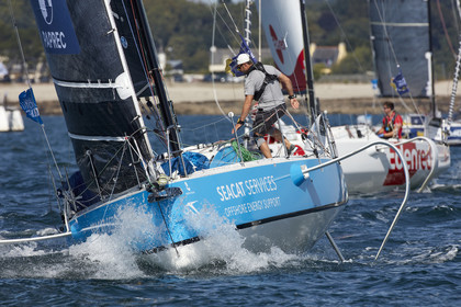 22_32861   © Thierry Martinez.PORT LA FORET, FRANCE. 28 Aout  2022.53éme édition de la Solitaire du Figaro.Départ de la 2éme étape , Port La Forêt   Royan (635NM).