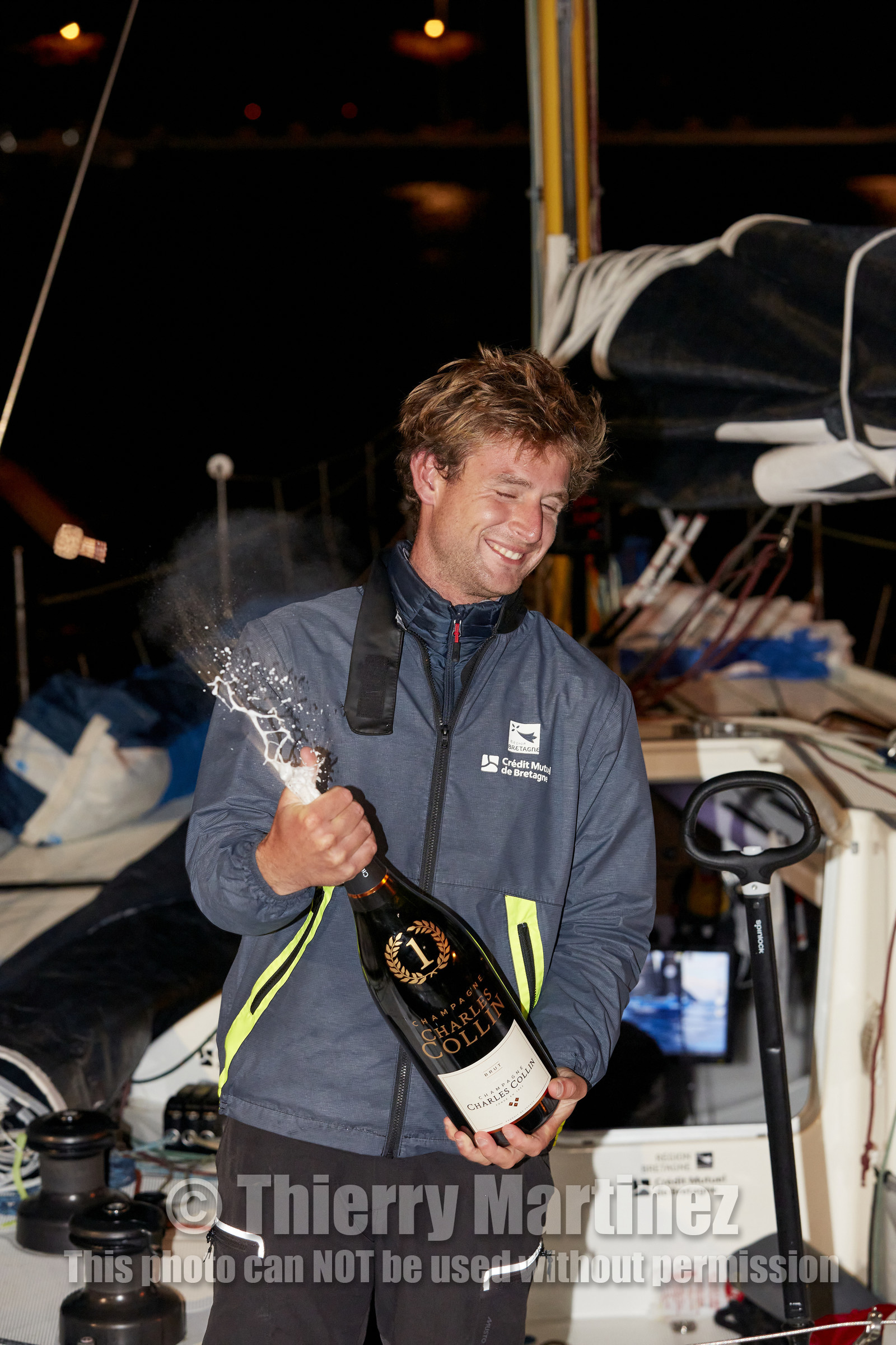 22_35129   © Thierry Martinez.ST NAZAIRE, FRANCE.07 Sept 2022.53éme édition de la Solitaire du Figaro.Arrivée de la 3éme étape , Royan    St Nazaire.Tom Laperche (Région Bretagne-CMB Performance) vainqueur de l’étape et de l’édition de la Solitaire du Figaro 2022.