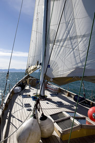 Schooner LA LOUISE sailing on west coast of Greenland.