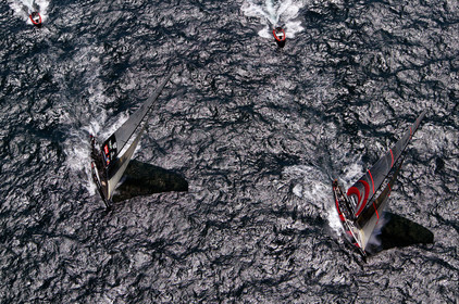 03_0894D © Th.Martinez. Auckland   New Zealand. 15 02 03 America's Cup Day 1.Alinghi (SUI64) vs Team New Zealand (NZL82) Alinghi leading on Team New Zealand before the gear damages append on NZL82