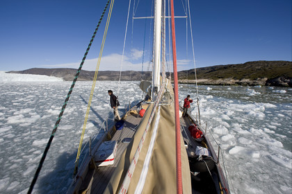 Schooner LA LOUISE sailing on west coast of Greenland.