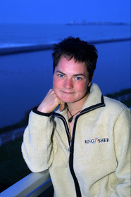 ©ThMartinez. Vendee Globe Finish..Monday 12th February 2001, 8H00(french time). First brea for .Ellen MacArthur (UK) after her arrival (second) in Vendee Globe .(single handed sailing race around the world).
