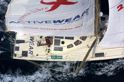 ©ThMartinez- Vendee Globe 2000 Finish. 19th February 2001. 15h20(Local time) 50miles offshore Les Sables..Marc Thiercelin (FRA) ACTIVEWEAR 50 miles of the finish line. Marc should finish 4th tomorrow morning