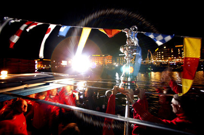 03_2241D ©Th.Martinez .Geneva , Switzerland. America's Cup 2003. 8th March 2003.Alinghi Team winner of America's Cup 2003..Welcome to Alinghi Team in Geneva. The America's Cup and Alinghi Team on the way to La Rotonde ..