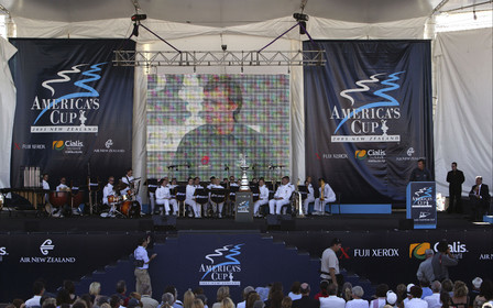 03_1489D ©Th.Martinez. Auckland-New Zealand. America's Cup 2003. 3rd March 2003. .America's Cup prizegiving. Alinghi Team winner of America's Cup 2003. Ernesto Bertarelli (Alinghi's President and Navigator ) on stage...