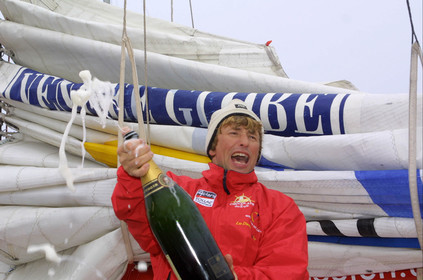 ©ThMartinez. Vendee Globe 2000. Les Sables d'Olonne (FRA) 5th March 2001..Joe Seeten (FRA) Region Nord pas de Calais-Chocolats du monde finish 10th .in his first single handed round the world in 115 days 16hours 45mns.